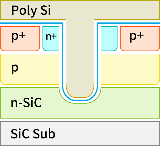 Poly Si,p+,n+,p,n-SiC,SiC Sub